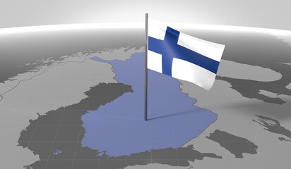 Finland - country border and flag - 3D illustration