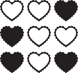 Stylized Scalloped Heart Shapes in Black and White for Creative Projects