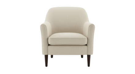 Cream upholstered armchair isolated on transparent background