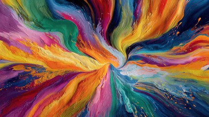 Colorful abstract painting with swirling patterns showcasing vibrant hues in a dynamic display of artistry and creativity - Powered by Adobe