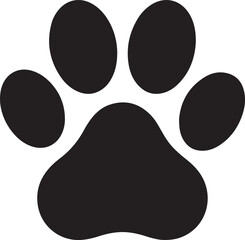 Black silhouette of a paw print, a simple vector icon of an animal track.