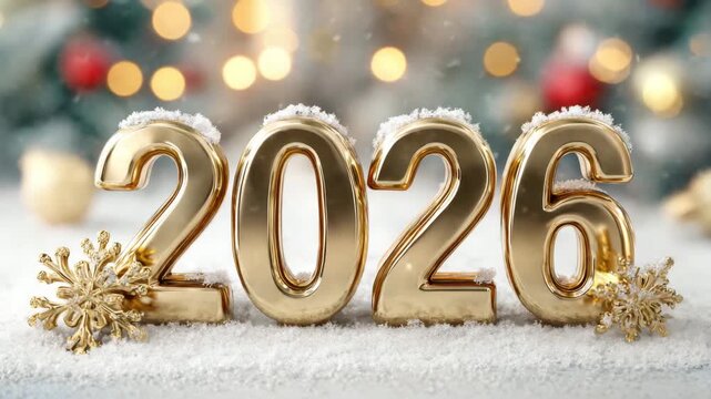 Snowy decorations and bright lights create a cheerful atmosphere for New Year 2026. Enjoy the holiday spirit as festivities bring joy and happiness in the season of Christmas