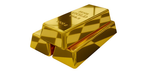 Three realistic gold bars stacked, representing wealth and investment