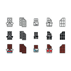 Chocolate bar set icon line glyph color for candy dessert and food design