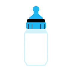 Minimalist Baby Bottle with Blue Nipple and Milk, Flat Vector Icon for Infant Feeding and Care