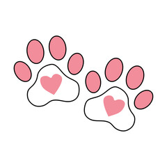 Cute Pink Paw Prints with Hearts - Adorable Animal Footprints, Love Symbol, Pet Care and Friendship Concept Vector Illustration
