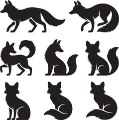 Fox Silhouette Collection Minimalist Black and White Design Element Set