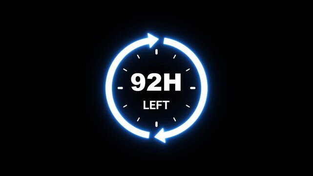 92 hours left displayed on a glowing blue circular timer against a dark black background with speckles
