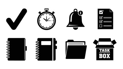 Comprehensive Collection of Productivity and Task Management Icons for Business Planning and Organizational Workflow Solution
