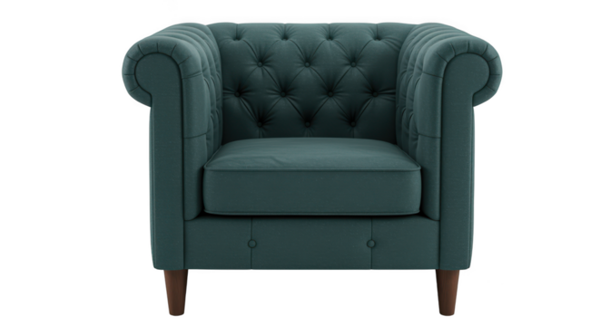 Classic teal chesterfield armchair isolated on transparent background