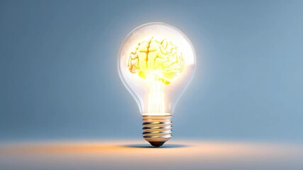 Light bulb with a glowing brain inside, symbolizing creativity and innovation in a modern and artistic style - Powered by Adobe