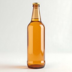 Fototapeta premium Amber Bottle with Liquid - Light Beer Still Life on Clean White Background