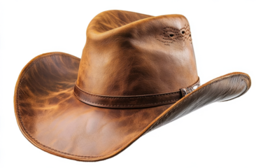  luxury cowboy hat made of brown leather, isolated on a transparent background 