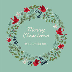 Fototapeta premium Cute hand drawn Christmas greenery and birds, great for prints, textiles, banners, wallpapers - vector