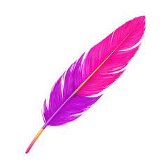 Colorful feather with gradient pink and purple hues, isolated on transparent background, detailed texture, soft and elegant, suitable for design, creative, and decorative projects