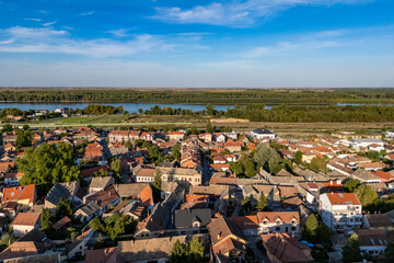 Sremski Karlovci, Serbia - November 17, 2025: Aerial view of Sremski Karlovci, showcasing its charming architecture, historic buildings, and the prominent cathedral, Serbia