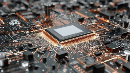 Detailed view of a computer circuit board showcasing advanced technology with intricate designs and metallic components - Powered by Adobe