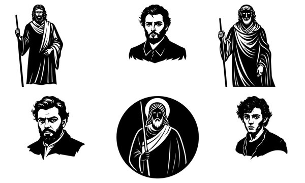 Collection of historical figures, portraits of prominent men in vintage engraving style, ideal for history projects, educational resources, and period dramas