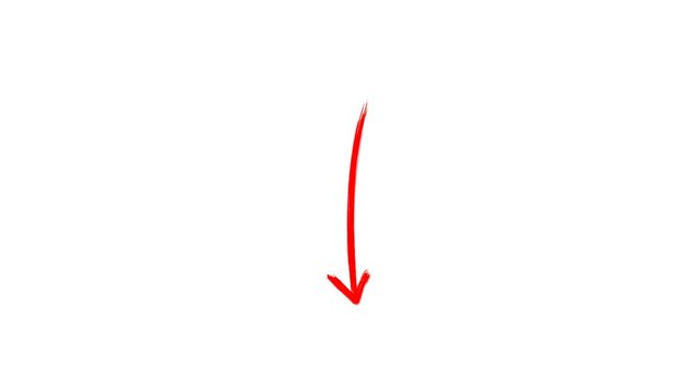 Hand-drawn Stop motion Red Arrow pointing, hand-drawn arrow animation on a transparent background.