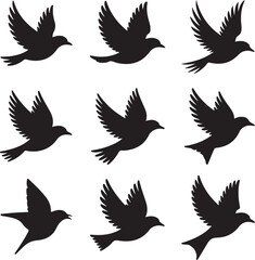 Silhouette Flying Birds Set Vector Illustration Peaceful and Freedom Concept