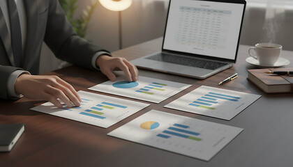 Financial analyst reviewing charts and graphs, driving business success today