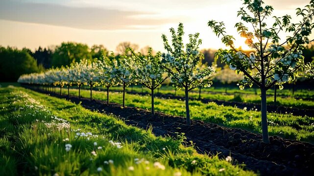 Row of trees linear arrangement of trees forming distinct in natural setting row