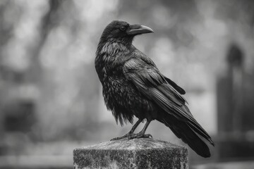 Obraz premium Raven Perched in Black and White