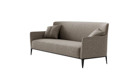 Modern couch with pillows on a transparent background.
