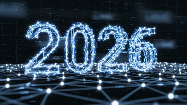 Abstract digital artwork of illuminated number twenty displaying connectivity