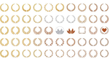 Collection of decorative laurel wreaths with various styles and colors for design elements