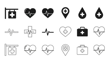 Healthcare and Medical Icons A Collection of Heart, Cross, and First Aid Symbols for Design