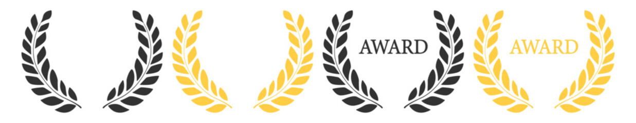 Laurel wreath award emblem, classic victory symbol with elegant branches and leaves, premium selection frame design illustration on transparent background