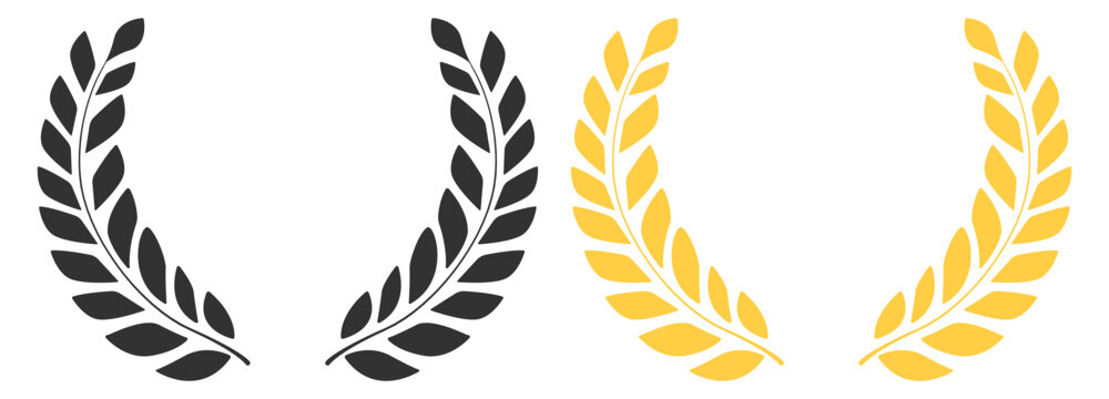 Laurel wreath collection, classic award frames and victory symbols, premium champion elements with stars and branches, elegant decorative design set illustration on transparent background