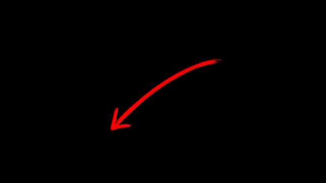 Hand-drawn stop motion down arrow on a transparent background, hand-drawn red arrow animation on a transparent background, Arrow sketch handmade 4K