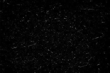 Snow flakes falling isolated. White snowflakes on black background. Snow pattern texture. Snowstorm backdrop. Snowfall overlay background. Winter ice effect. Vector illustration, EPS 10.