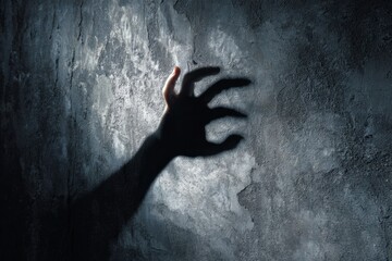 Shadowy Hand Reaching for Textured Wall