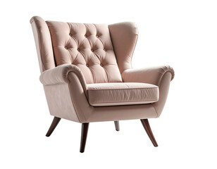 Fototapeta premium A pink leather armchair isolated on white, a luxury vintage home furniture design object for comfortable interior decor