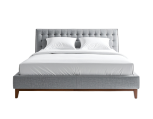 Contemporary 3D interior design object featuring a comfortable white bed with pillows and cushions in a stylish living room setting isolated on a clean white background for a relaxing home decor style