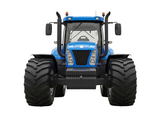Blue farm tractor PNG isolated on transparent background, agricultural vehicle for farming and construction equipment