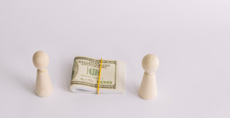 Money cash payment debt loan finance transaction people wooden figures dollar concept