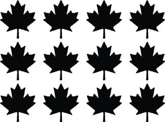 black 12 maple leaf icons set vector design