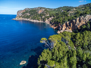 Naklejka premium Alconasser coast - Bens de Avall -, Muleta mountain and Punta Rotja cape, Deia, Natural area of the Serra de Tramuntana., Majorca, Balearic Islands, Spain
