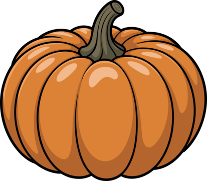 Vibrant orange pumpkin with defined ridges and a sturdy stem, set against black backdrop.