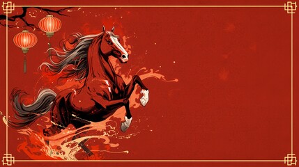 Chinese New Year 2026 themed background and banner templates, horse zodiac sign,Chinese New Year 2026
