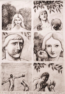 Pablo Auladell, the first memories of the world, the lost paradise, chapter three, Sexto Piso publishing house, 2015, graphite and charcoal on paper, exhibited in Girona, Spain