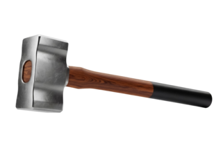 Sledgehammer with wooden handle isolated PNG, heavy duty tool for demolition and construction work on transparent background