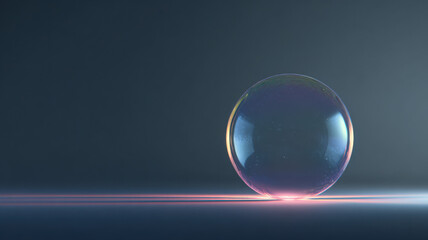 A luminous glass sphere glows, set against a dark, minimalist backdrop, creating a captivating visual