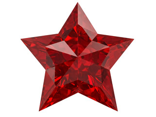 Red star isolated PNG on transparent background, faceted ruby gemstone shape for design elements and holiday decorations