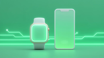 発光するスマホとスマートウォッチの未来的テクノロジーイメージ