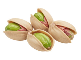 Pistachios isolated PNG on transparent background, shelled nuts with green kernels for healthy snack and gourmet food